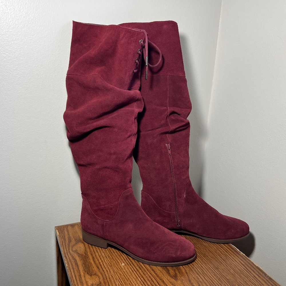 Camila Suede Leather Knee-High Boots Mauve Burgundy Size 9W- fancy and beautiful